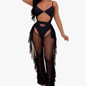 Black Cutout Sheer Jumpsuit